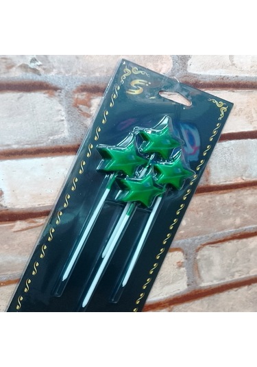 4 Adet Metalik Yeşil Yıldızlı Pasta Mumu Yıldızlı Doğum Günü Yeşil Pasta Mumu Yıldızlı Pasta Mumu Renkli