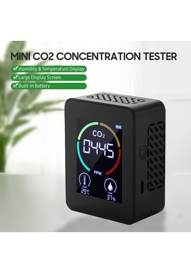 Reedark Siyah Mini Usb Li-pil Co2 Tespit Cihazı - Oda Sıcaklığı, Nem Ve Hava Kalitesi İndeksi Algılayıcı Pil Dahil