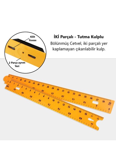 2 Parçalı Plastik Tutma Saplı Cm/inch 1.metre Manifatura Cetveli