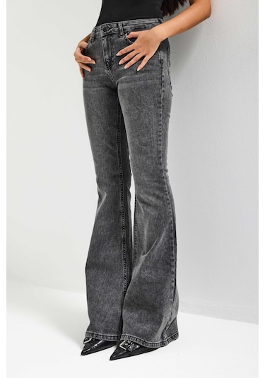 it's basic Kadın Füme 4s6-14 Mid Rise Flare Fit Esnek Kumaş Denim Jean