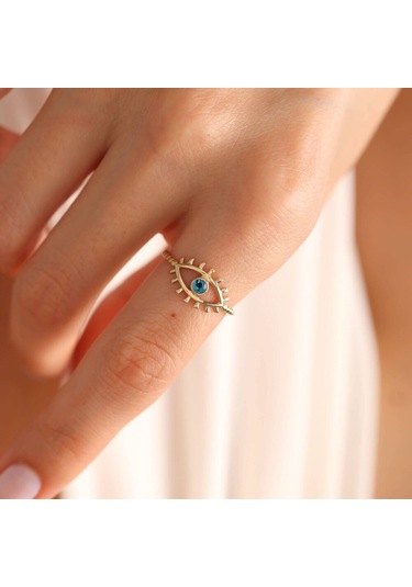 14 Ayar Altın Göz Yüzük Eyelash T11141 Renkli