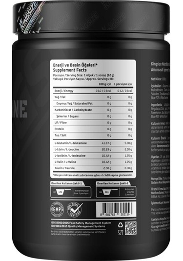 Kingsize Nutrition Bcaa + Glutamine Powder 1000 Gr