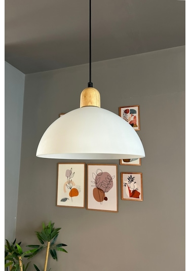 Perry Cam Tekli Avize Kalın Ahşap Beyaz Başlık Retro Sarkıt Lamba Restoran Salon Aydınlatma Beyaz