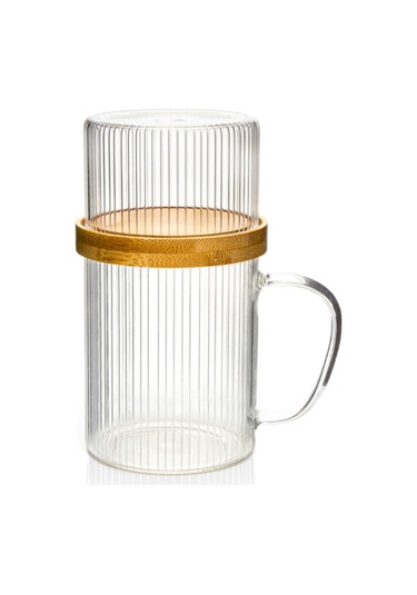 Bambu Kapaklı Sunum Seti Sunum Fanuslu Cam Kupa 300 Ml Şeffaf
