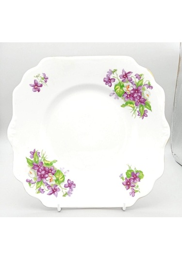Mor Menekşe Desenli Vintage İngiliz Antika Servis Tabağı 23.5cm