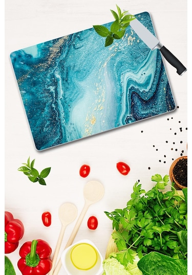 Dekoratif Cam Kesme Tahtası 30Cm X 40Cm Okyanus
