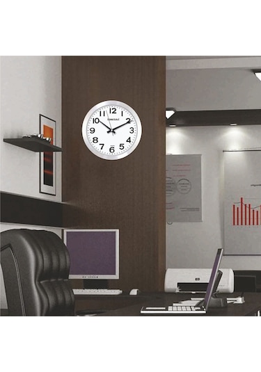 Aluminyum Çerçeve Ofis Otel Işyeri Sade Duvar Saati Beyaz - Metal