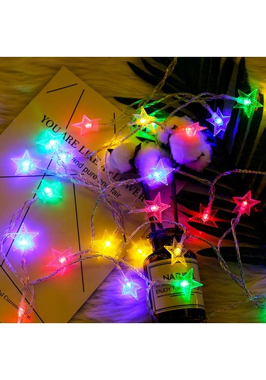 Suofeng Dış Mekan Kamp Deco Işıklı Zincir, Yıldız Şekilli Renkli, Kumandalı 8 Mod, 6m 40 Led, Pilli Pil Yok