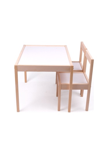 Montessori Çocuk Ahşap Etkinlik Masası Seti - 2 Sandalyeli Krem