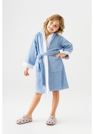 Soley Pueri %100 Pamuklu Unisex Çocuk Bornozu Mavi