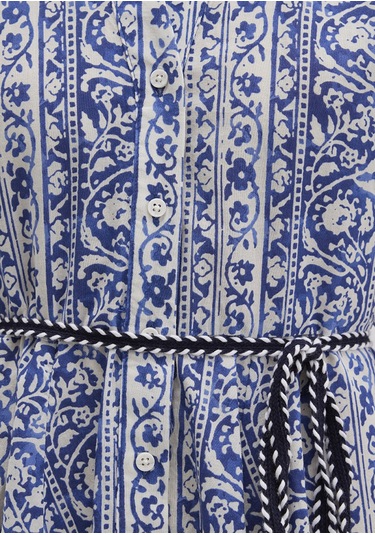 Mavi - Baskılı Beli Bağcıklı Mini Elbise 1310763-91087 Lacivert