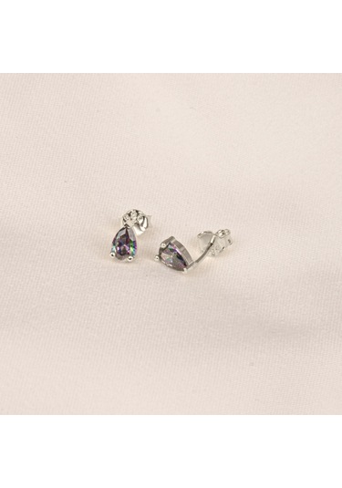 Altın Küpe - 14 Ayar Altın Damla Desenli Mistik Topaz Taşlı Küpe Sarı