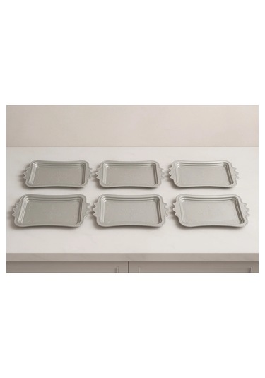 6 Adet Plastik Kahve Sunumluk Tepsi Servis Tepsisi 18 30cm Gümüş