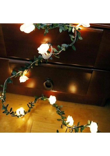 Sones 10m 100 Led Güneş Simülasyonu Yeşil Yaprak Rattan Gül Çiçek Asması Led Işık Dizisi Çelenk Dekorasyonu Diğer