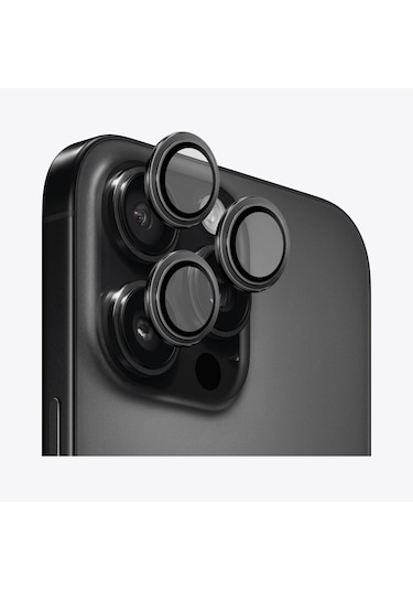 Safeus Safir Temperli Kamera Lens Koruyucu Apple Uyumlu iPhone 16 Pro Max İle Siyah