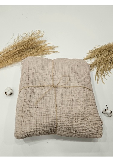 Bej 4 Katlı Çift Taraflı Çift Kişilik Müslin Battaniye %100 Pamuk 230x240 Cm Bej