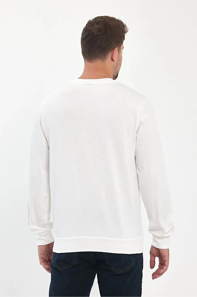 Erkek Bisiklet Yaka Baskısız Rahat Kalıp Mevsimlik Sweatshirt Ekru