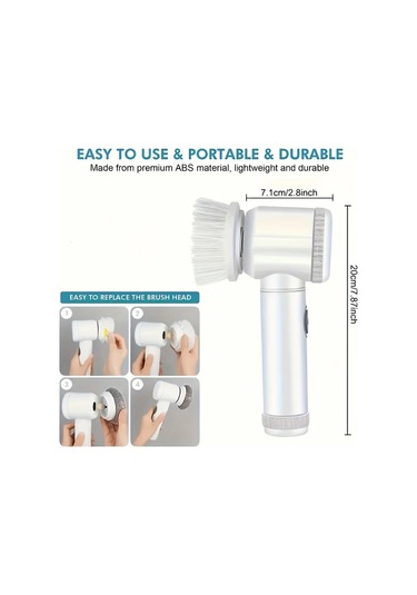 Fochsia White 5 İn 1 Kombinasyonlu Şarj Edilebilir Döner Temizlik Fırçası Mutfak Banyo Ayakkabı Balkon İçin 5 Değiştirilebilir Başlıklı