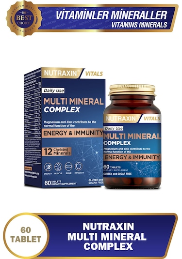 Nutraxin Multimineral Complex 60 Tablet Magnezyum, Kalsiyum, Çinko, Demir, İyot, Krom