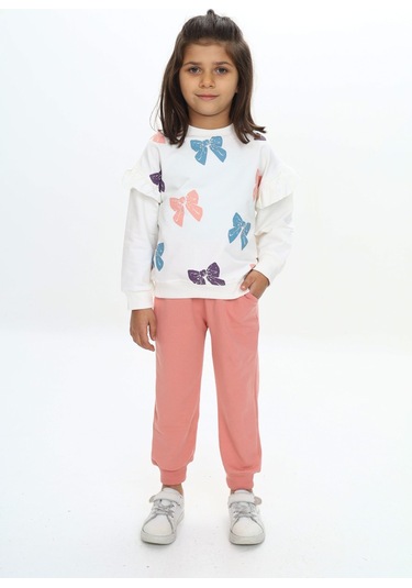 Toontoy Kız Çocuk Fiyonk Baskılı Eşofman Takım Pudra