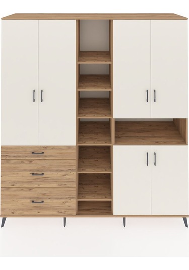 Kronos Dolap 13 Raflı 3 Çekmeceli 6 Kapaklı 220x59x243 Çam-aytaşı/çam Aytası/atlas Çam