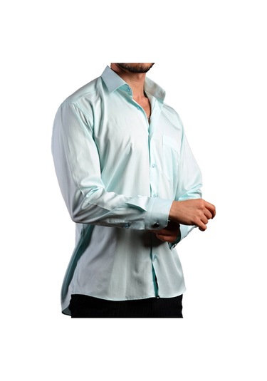 Su Yeşili Mint Büyük Beden Rahat Kesim Micro Kumaş Kol Düğmeli Regular Fit Erkek Gömlek - 190-22 001