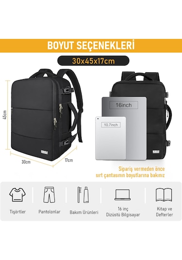 Haegs Laptop Sırt Çantası, Seyahat Çantası Hafif El Çantası Küçük Bavul Valiz, Uçak Onaylı Bagaj Çantası, Erkek Ve Bayan İçin, 15.6 İnç Notebook Dizüstü Bilgisayar Laptop Macbook Çantası, Siyah