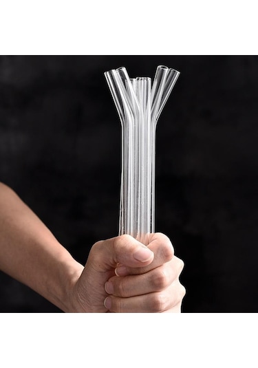 Yüksek Borosilikat Cam Pipetler Smoothies Kokteyller İçin Çevre Dostu Yeniden Kullanılabilir İçme Pipetleri Bar Aksesuarları Fırçalı Pipetler 6