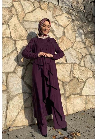 Moda Çizgi Tesettür Takım Mor
