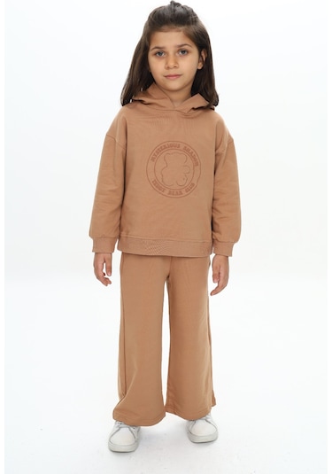 Toontoy Kız Çocuk Baskılı Eşofman Takım Bej
