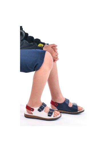 Kiko Kids Erkek Çocuk Sandalet Şb 2330-39 Beyaz Lacivert Kırmızı 001