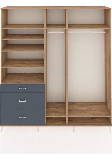 Hyperion Dolap 9 Raflı 3 Çekmeceli 3 Askılı 220x44x243 Çam-çam/antrasit Atlas Çam/antrasıt