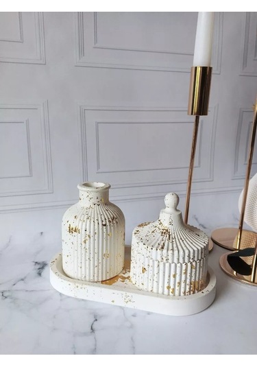 Cre Art Kuru Çiçekler İçin Dekoratif Alçı Set Ev Dekorasyonu İçin Kuru Çiçek Vazosu Alçı Seti 152751134 Gri