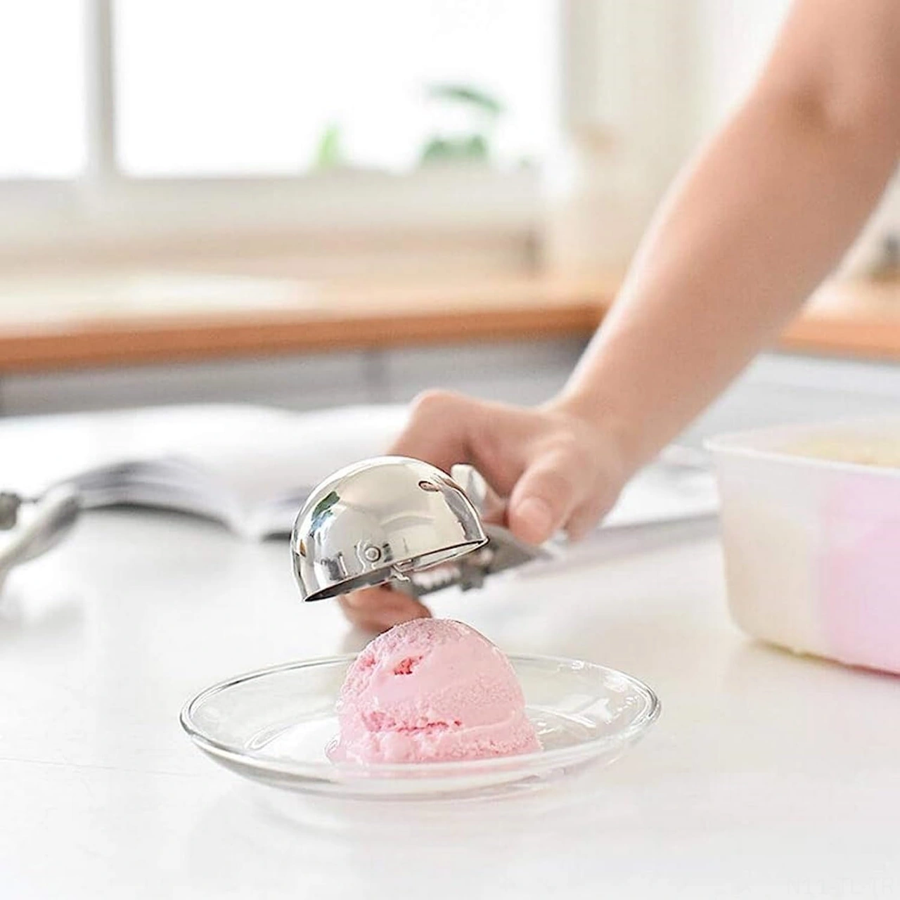 Hombey 3'lü Çelik Bisküvi/helado Kaşığı Seti - Otomatik Serbest Bırakma Mekanizması İle Çeşitli Yemekleriniz İçin Pratik Kişisel Mutfak Aracı Gümüş