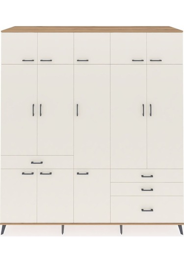 Kronos Dolap 8 Raflı 4 Çekmeceli 3 Askılı 220x59x243 Çam-aytaşı/aytaşı Aytası/aytası