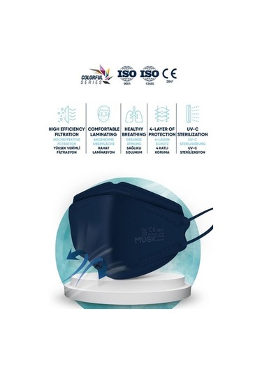 Musk Kf94 Kore Tipi N95 Maske 5 Renk 50 Adet (Lila, Sarı, Turkuaz