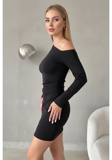 Zedefx Kadın Krep Kumaş Dar Elbise Siyah