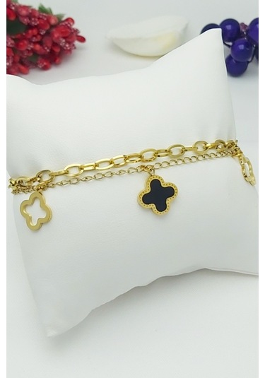 Altın Kaplama Seri Kararmaz Şans Bilekliği Çift Zincir Siya Gold Altın