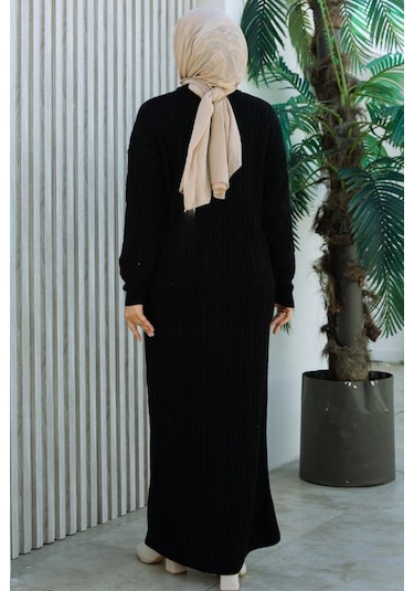 Brc2440siyah-bisiklet Yaka Örme Triko Elbise Siyah