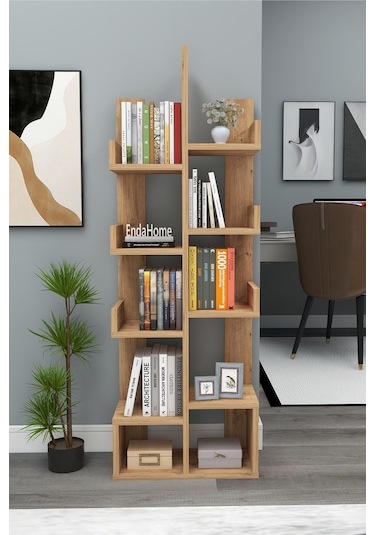 Gemini 10 Bölmeli Raflı Dekoratif Kitaplık Ofis Kitaplığı Dolap Evrak Rafı Ev Ofis Rafı - Çam
