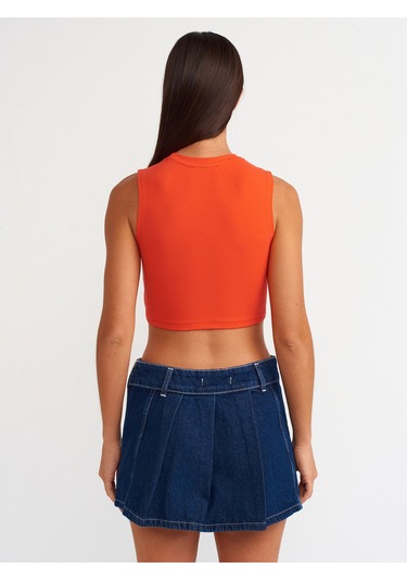Dilvin Kadın Turuncu Kolsuz Crop Top T-shirt - 30125 Turuncu