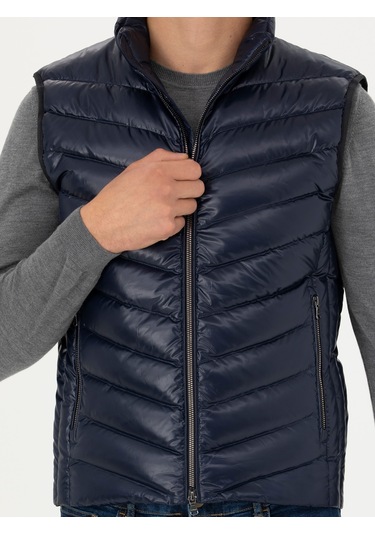 Cacharel Lacivert Slim İnce Kapitone Mont Yelek