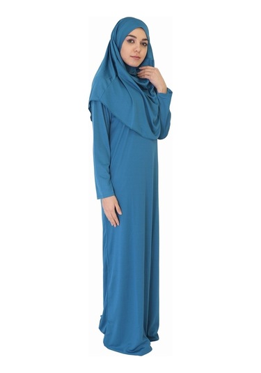 Petrol Mavi Fermuarsız Namaz Elbisesi Petrol Mavi