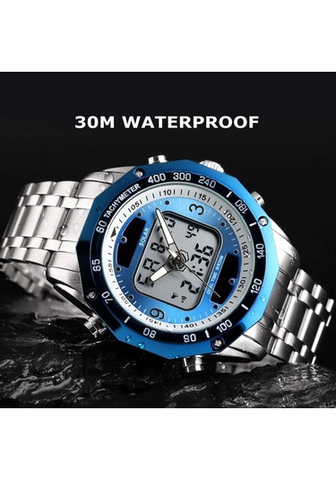 Erkekler Güneş Enerjili Kuvars Paslanmaz Çelik Analog Dijital Bilek Erkekler Mavisi Mavi