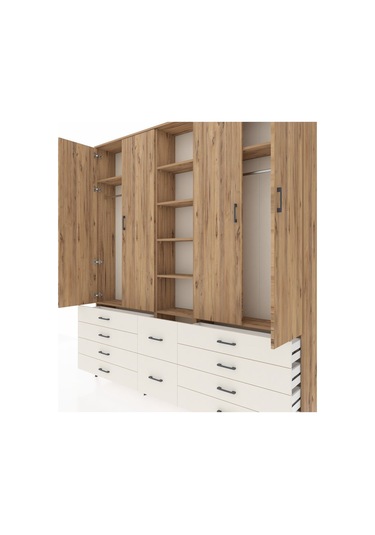 Arges Dolap 9 Raflı 10 Çekmeceli 2 Askılı 220x30x243 Çam-çam/aytaşı Atlas Çam/aytası