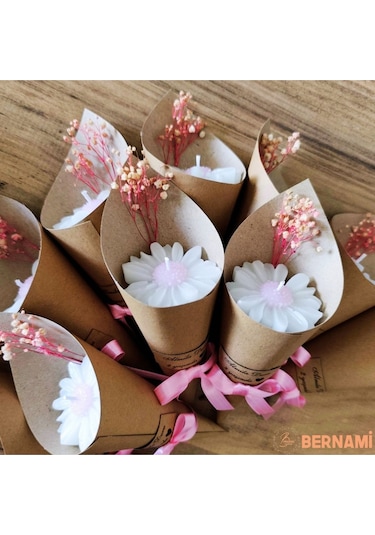 Papatya Buketi Mum, Düğün Hediyesi, Nikah Şekeri, Bebek Şekeri, Çiçek - 20 Adet