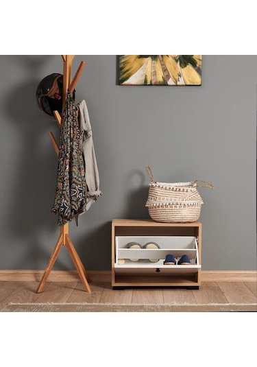 Just Home Aspendos Düşer Tek Kapak Ayakkabılık - Safir Meşe / Beyaz Safir Meşe / Beyaz Beyaz - Safir Meşe