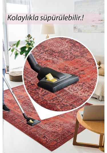 Blues Vintage Desenli Dokuma Taban Dekoratif Kırmızı Halı (Al 131