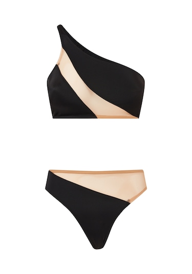 Norma Kamali Yılan Desenli Tek Omuz Bikini Üstü Siyah