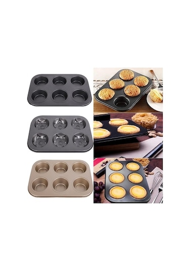 Fastbuy Silikon Kek Kalıbı Seti - 6 Adet Muffin Tepsisi - Paslanmaz Çelik Fırın Kabı - Kek Ve Çörek Yapımı Kolay Temizlenir Gri